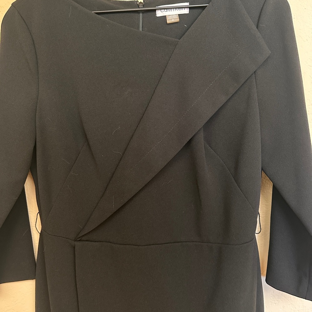 Calvin Klein Black Long Sleeve Sheath Wrap Dress